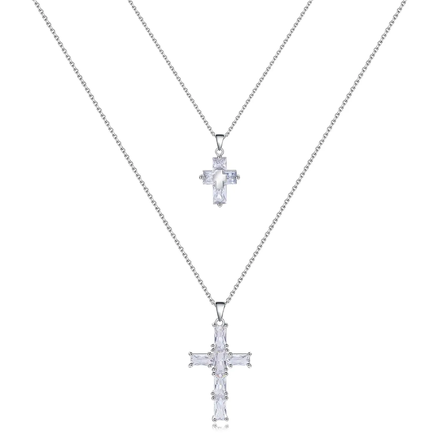 Silver Cross Necklaces for Women Layered Diamond Cross Pendant Necklace Silver Crucifix Necklace for Girls