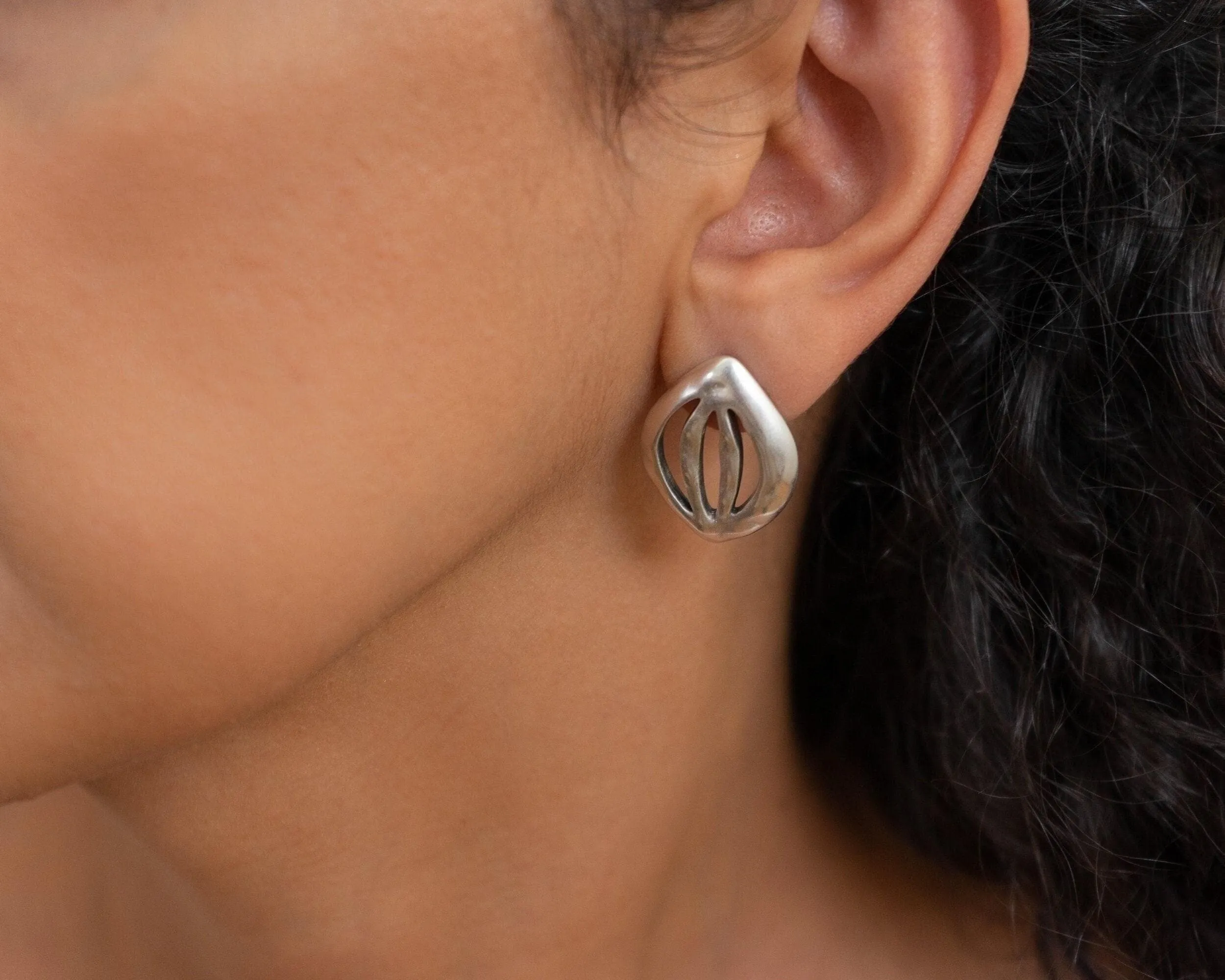 Silver Organic Leaf Stud Earrings