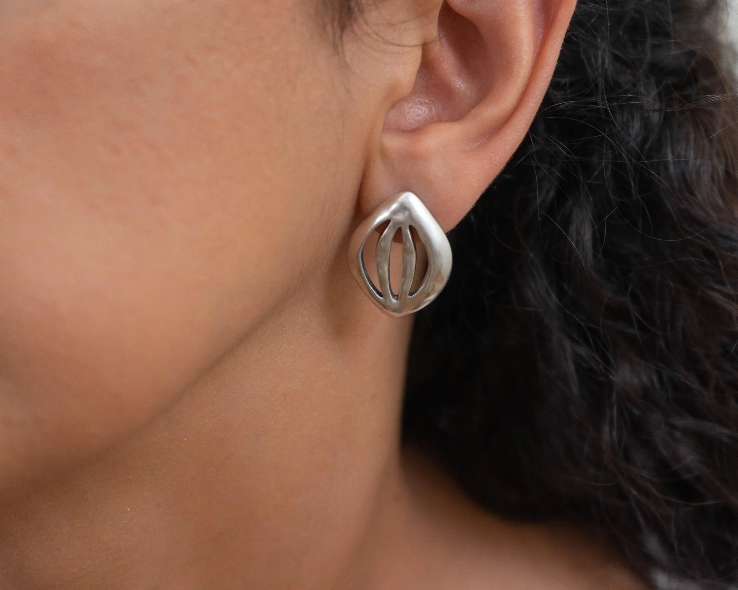 Silver Organic Leaf Stud Earrings