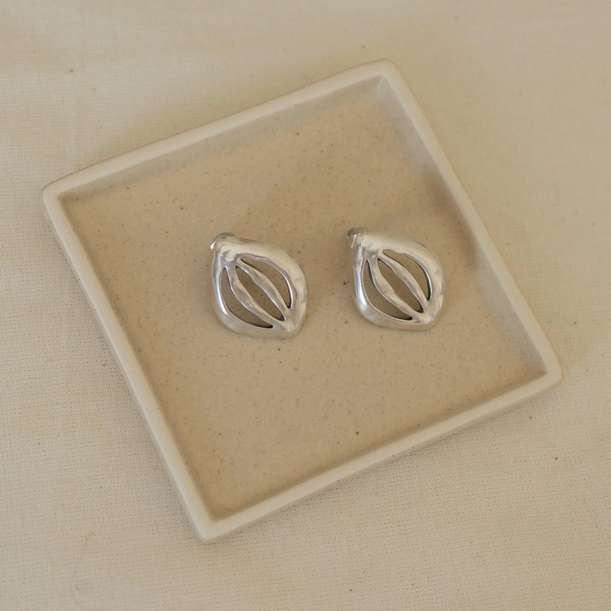 Silver Organic Leaf Stud Earrings