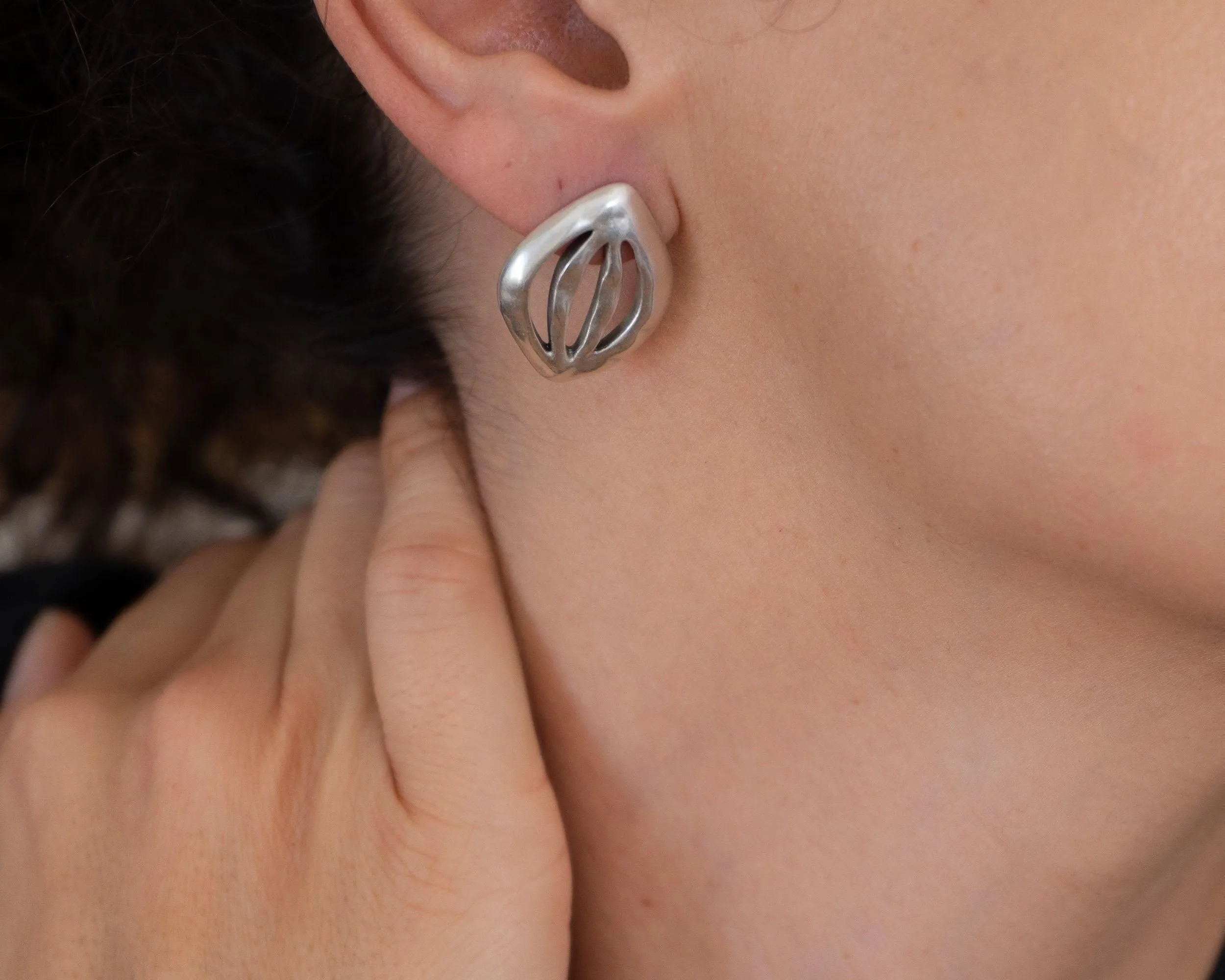 Silver Organic Leaf Stud Earrings