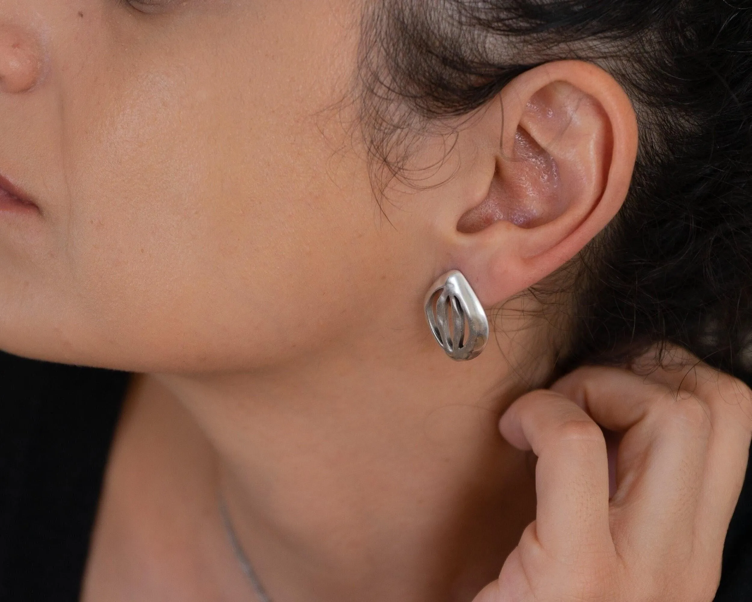 Silver Organic Leaf Stud Earrings