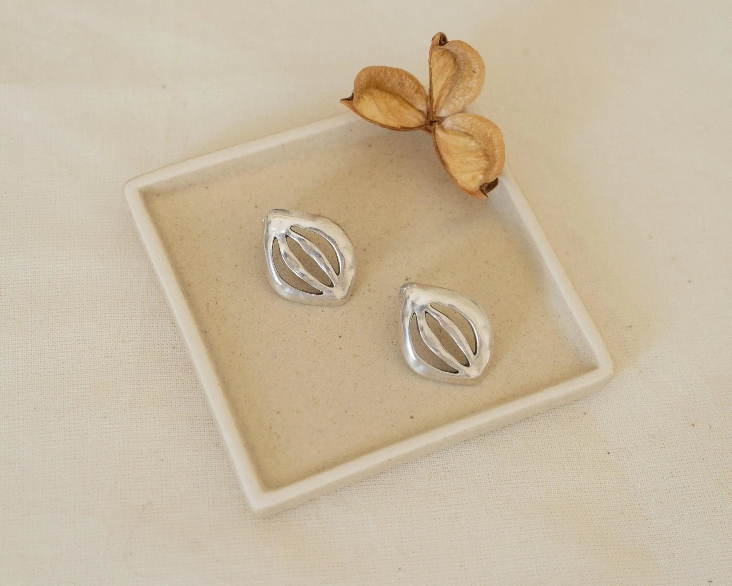 Silver Organic Leaf Stud Earrings