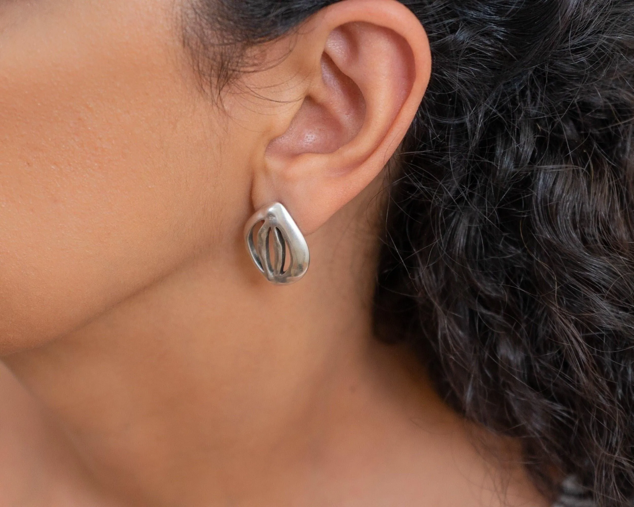 Silver Organic Leaf Stud Earrings