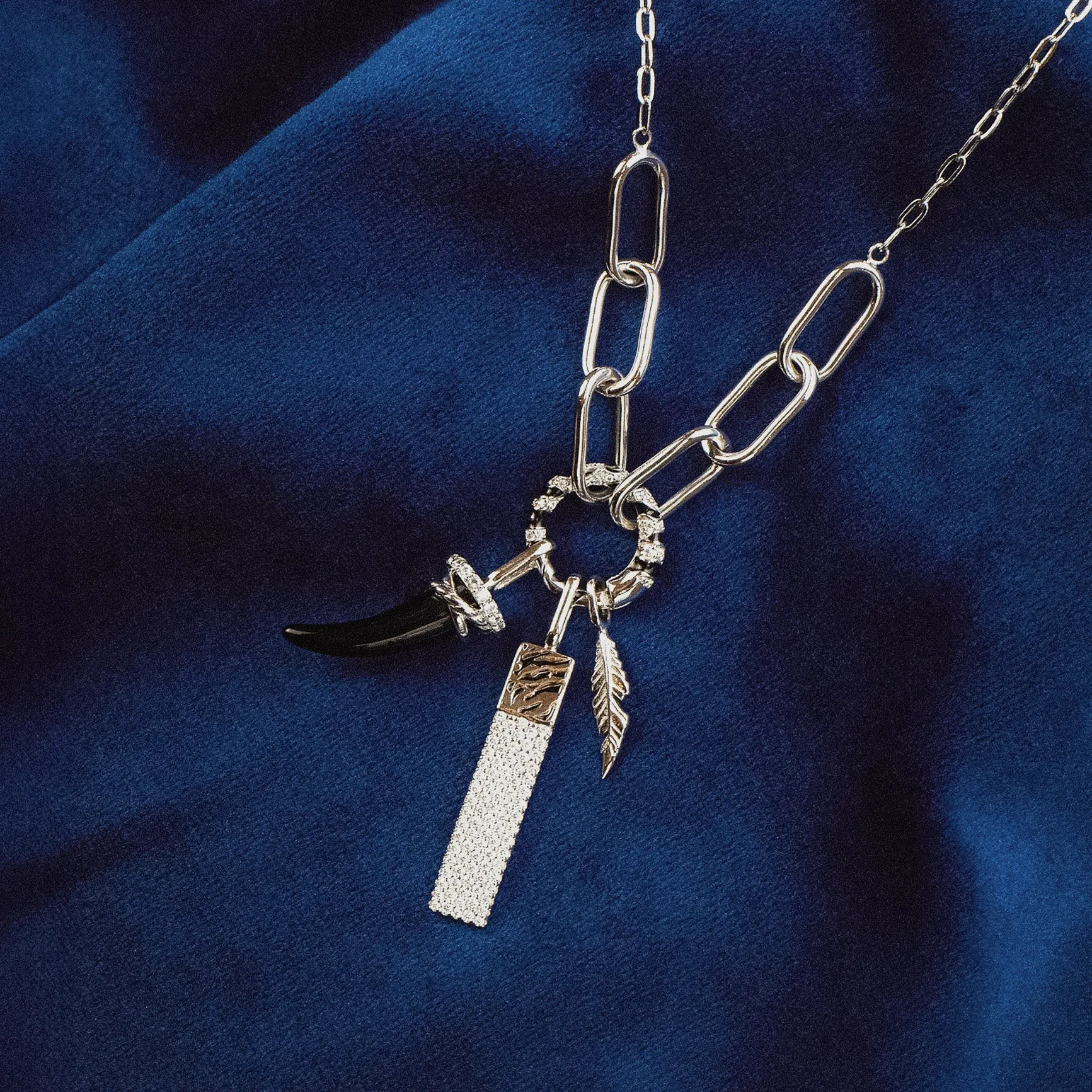 Silver Tiger Chain Charm Connector Necklace