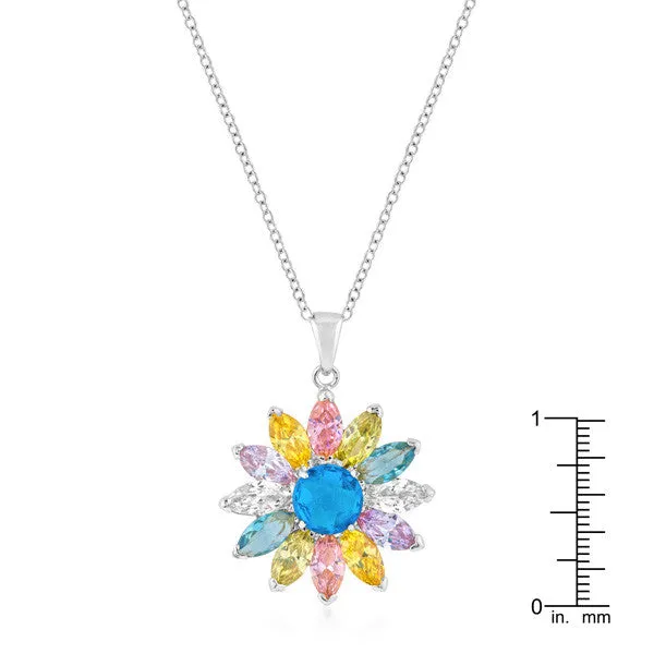 Silvertone Colorful Flower Pendant