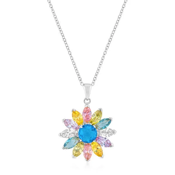 Silvertone Colorful Flower Pendant