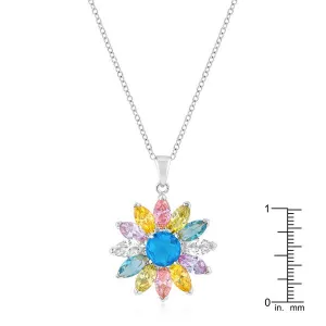 Silvertone Colorful Flower Pendant