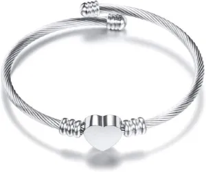 Simple Love Heart Bangle Bracelets for Women BFF Family Stainless Steel Adjustable Birthday Gold, Silver, Rose Gold