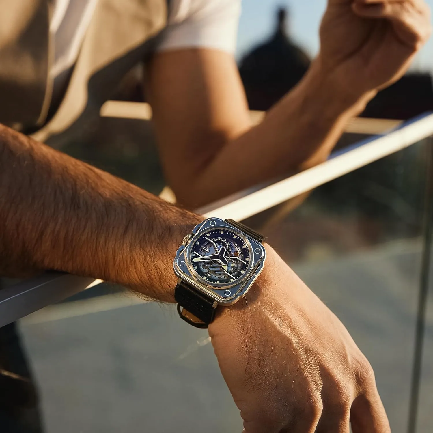 Skeleton Automatic Watch, Iron-EX Square Luxury Skeleton Watches for Men,Stainless Steel 50 Meters Waterproof with Leather Strap Wrist Watch Accessories Gift for Man