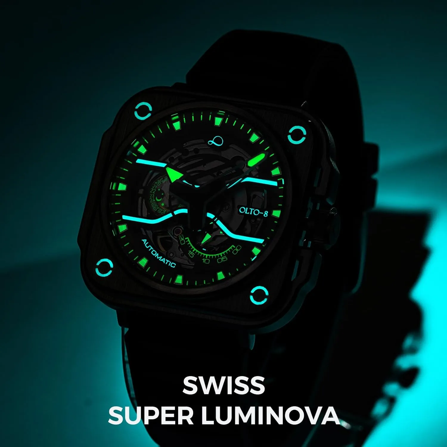 Skeleton Automatic Watch, Iron-EX Square Luxury Skeleton Watches for Men,Stainless Steel 50 Meters Waterproof with Leather Strap Wrist Watch Accessories Gift for Man