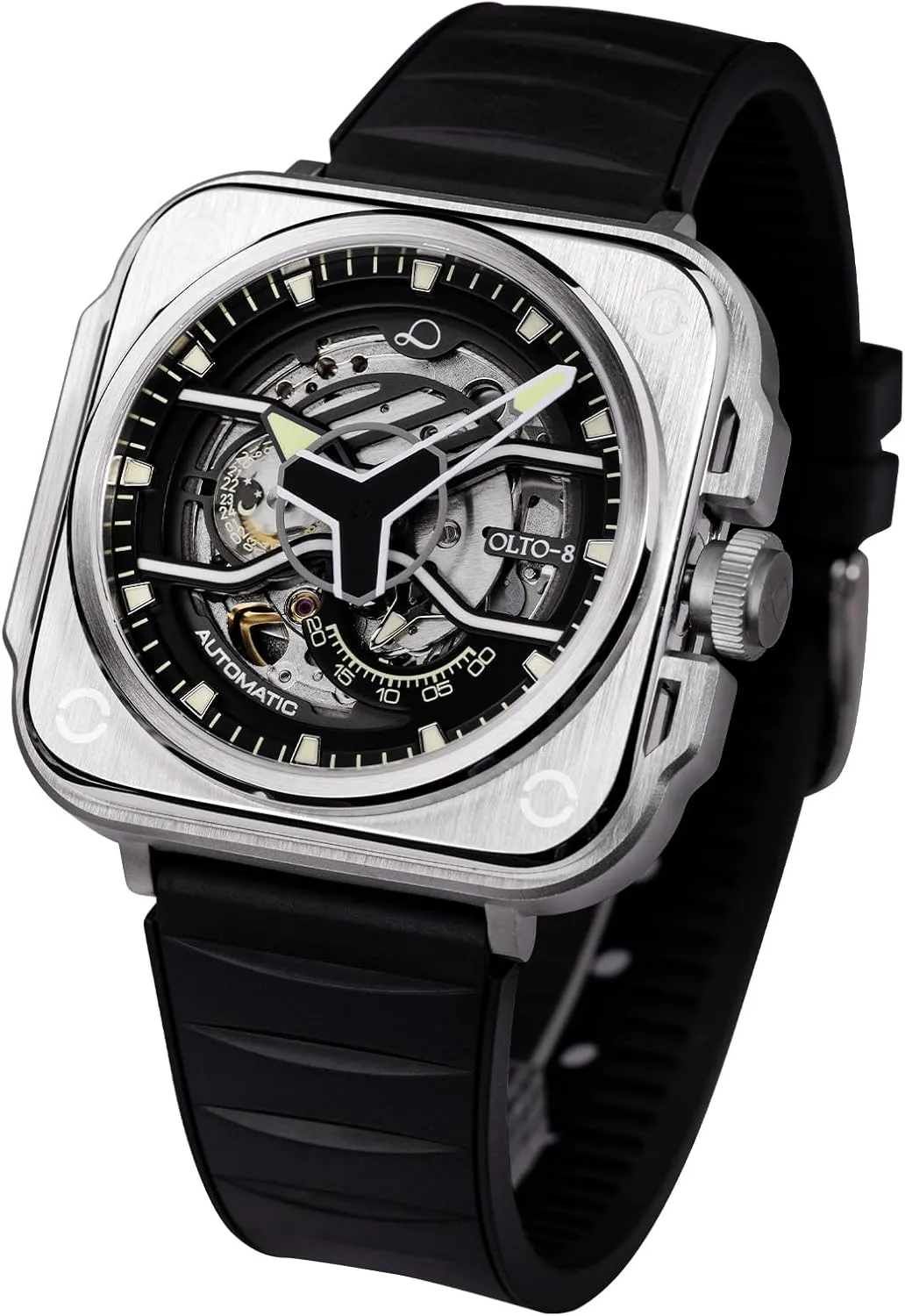 Skeleton Automatic Watch, Iron-EX Square Luxury Skeleton Watches for Men,Stainless Steel 50 Meters Waterproof with Leather Strap Wrist Watch Accessories Gift for Man