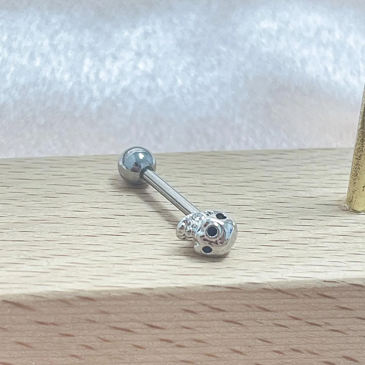 Skeleton Head Tongue Ring for Women Men Stainless Steel Crystal CZ Skull Cartilage Nipple Screw Back Barbell Stud Earrings Vintage Body Piercing Jewelry Gifts Halloween 14G