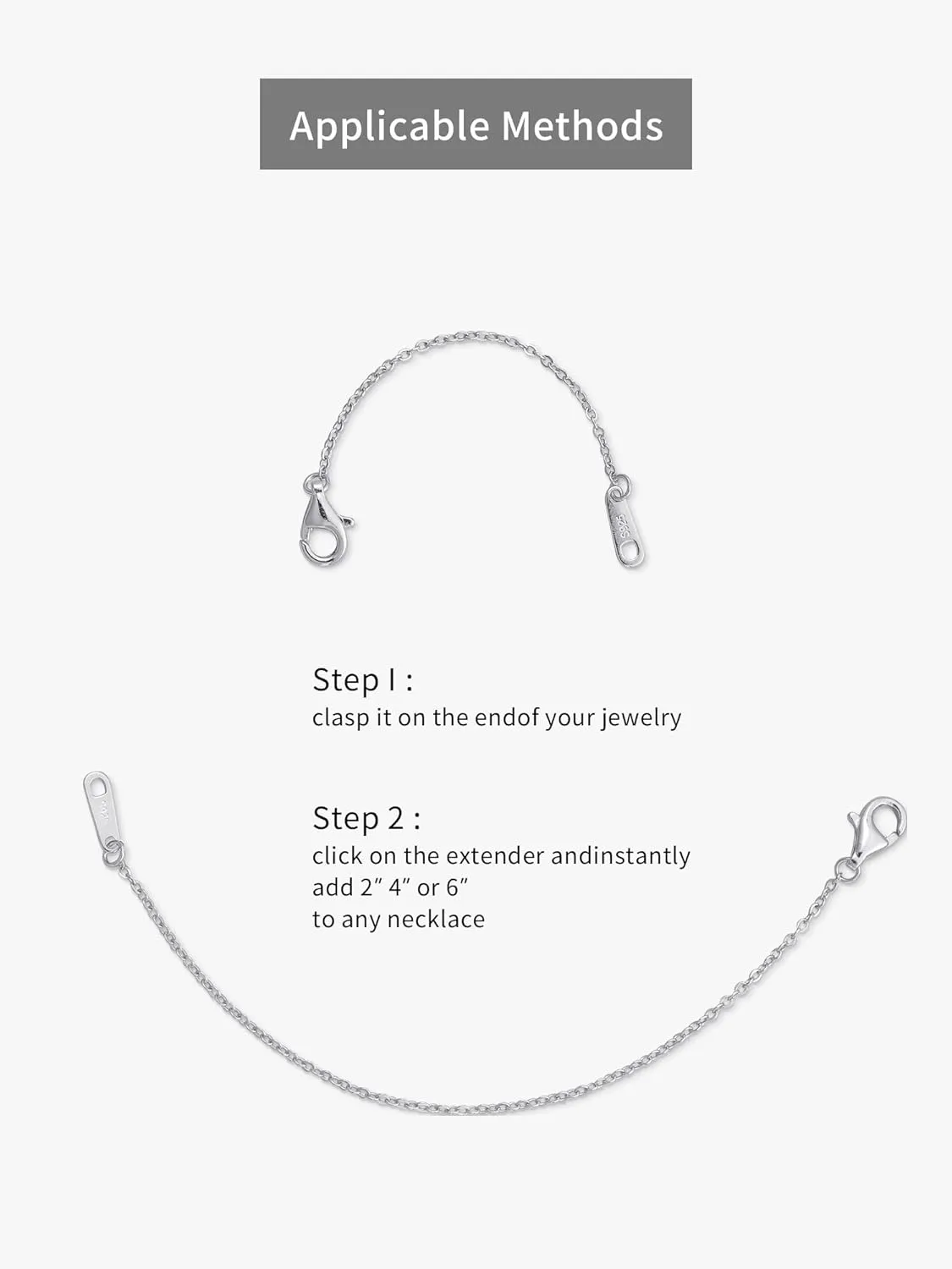 S.Leaf 925 Sterling Silver Necklace Extenders for Women - 2", 4", 6" Inches Hypoallergenic Silver Chain Set