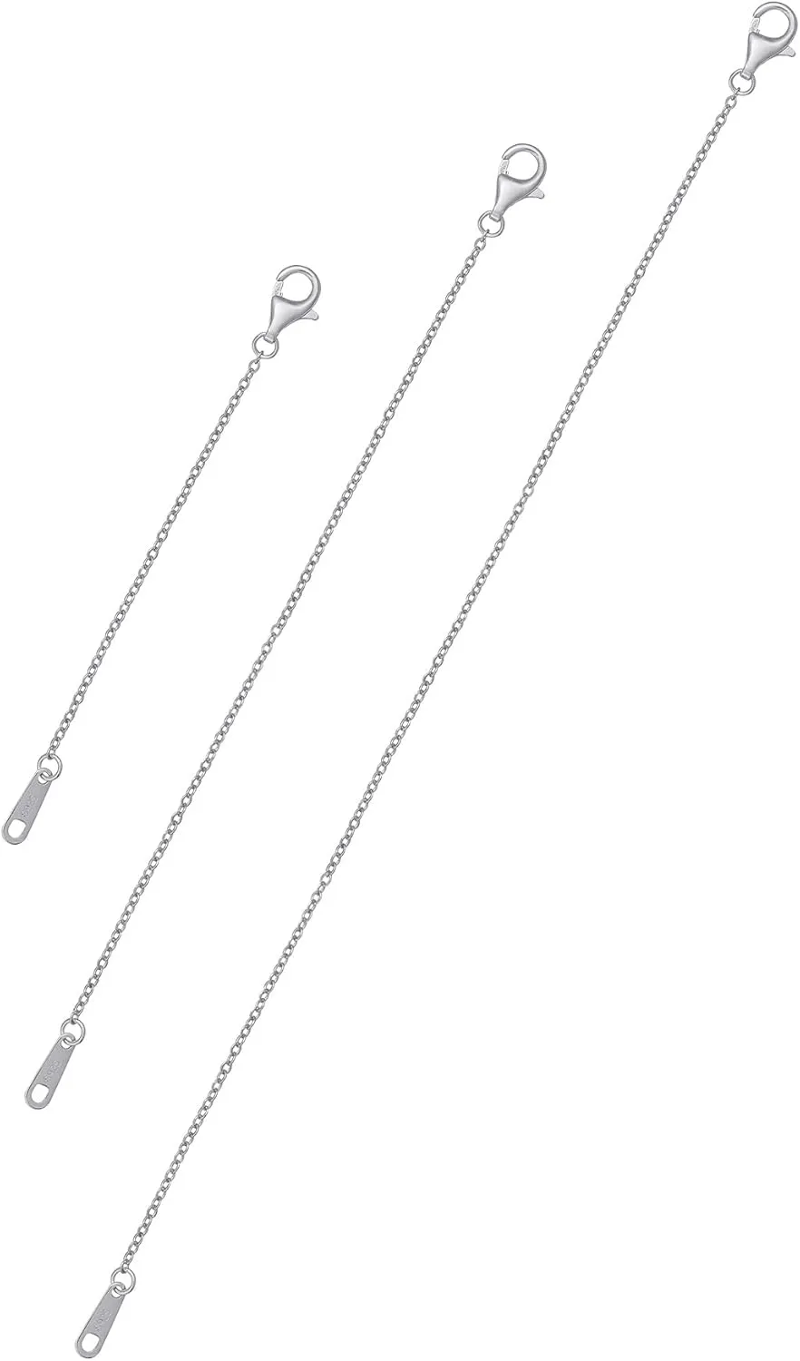 S.Leaf 925 Sterling Silver Necklace Extenders for Women - 2", 4", 6" Inches Hypoallergenic Silver Chain Set