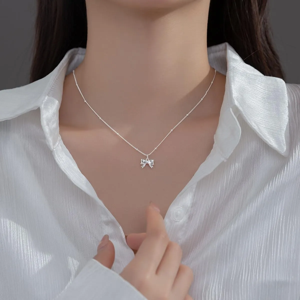 SLUYNZ Solid 925 Sterling Silver Bow Choker Necklace for Women Teens Bowknot Pendant Necklace