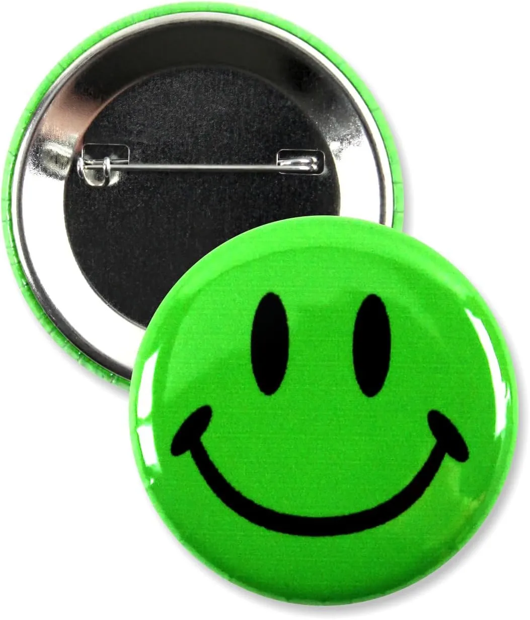 Smiley Face Pinback Buttons - 2.25 Inch  Classic Round Badge, Durable Metal with Secure Pinback, Ideal for Backpacks and Clothing  Emoji Novelty Pins for Parties, Giveaways and Everyday Wear