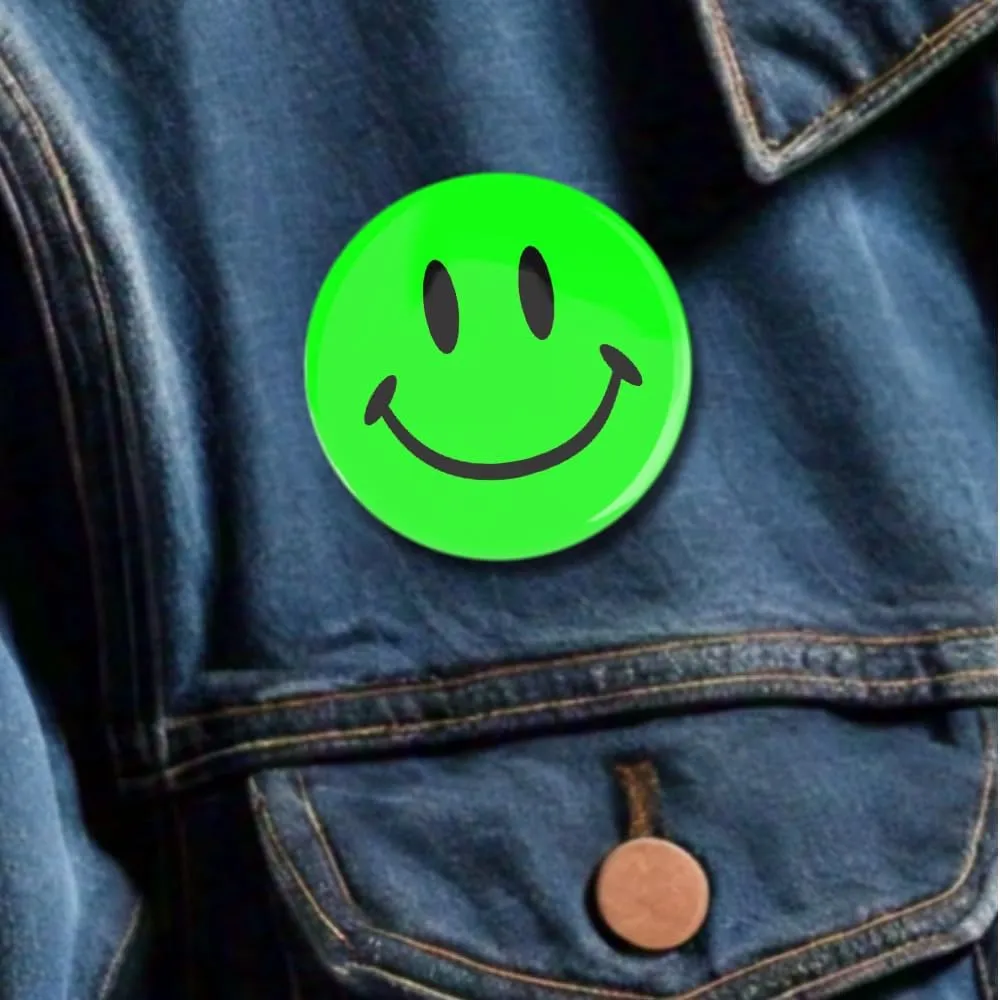 Smiley Face Pinback Buttons - 2.25 Inch  Classic Round Badge, Durable Metal with Secure Pinback, Ideal for Backpacks and Clothing  Emoji Novelty Pins for Parties, Giveaways and Everyday Wear