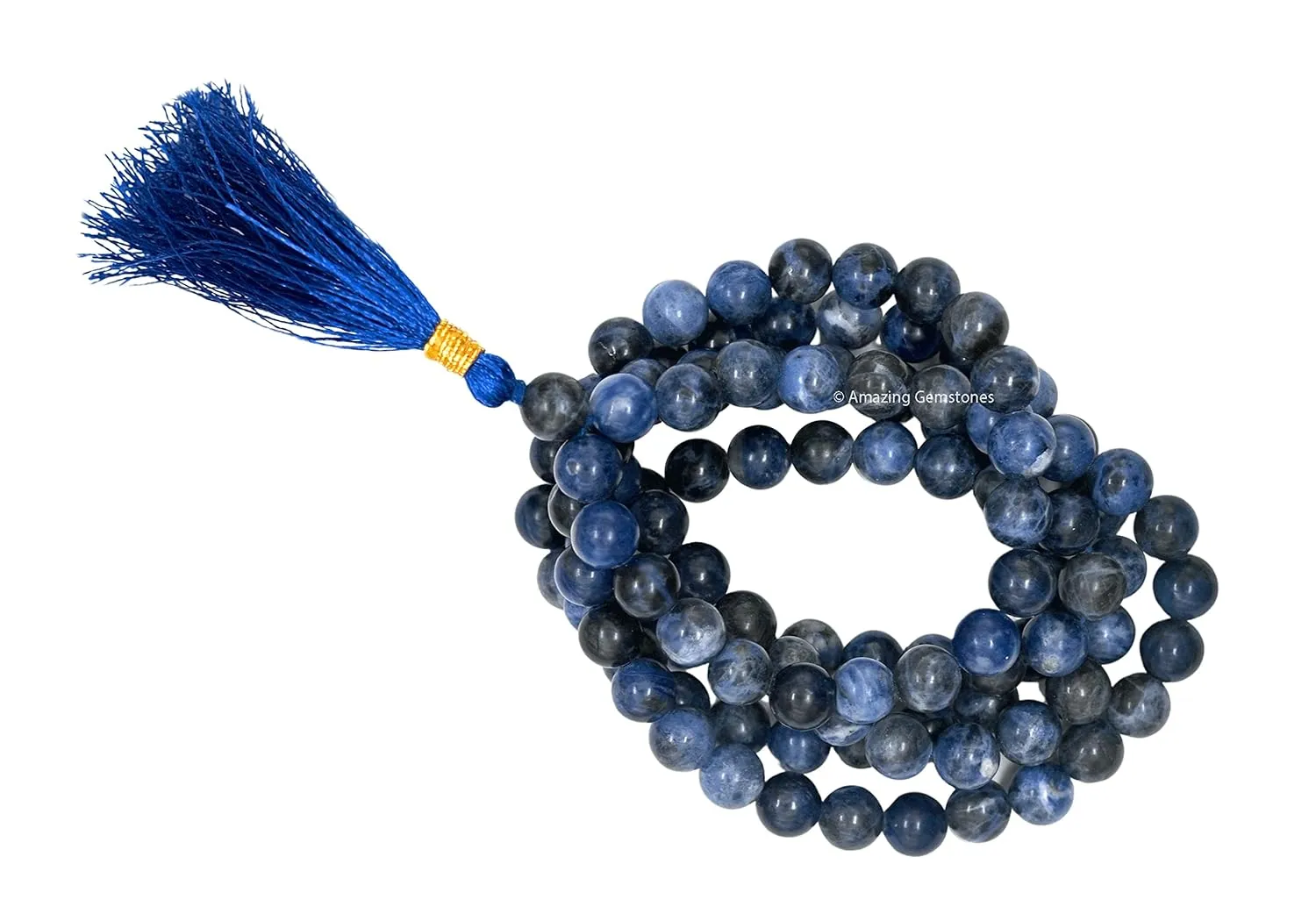 Sodalite Mala Beads 108 Hand Knotted Prayer Beads - Meditation Beads Mala for Women Men - Natural Gemstones Healing Crystal Mala for Yoga, Prayer, Meditation Japa Mala (Plain)
