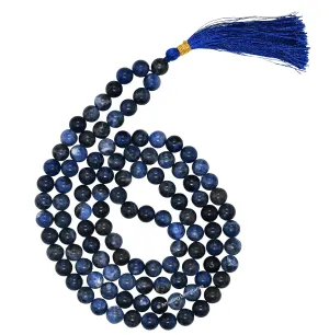 Sodalite Mala Beads 108 Hand Knotted Prayer Beads - Meditation Beads Mala for Women Men - Natural Gemstones Healing Crystal Mala for Yoga, Prayer, Meditation Japa Mala (Plain)
