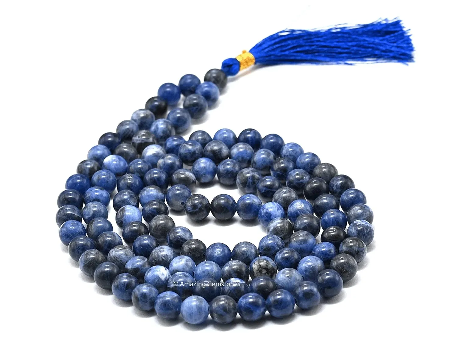 Sodalite Mala Beads 108 Hand Knotted Prayer Beads - Meditation Beads Mala for Women Men - Natural Gemstones Healing Crystal Mala for Yoga, Prayer, Meditation Japa Mala (Plain)