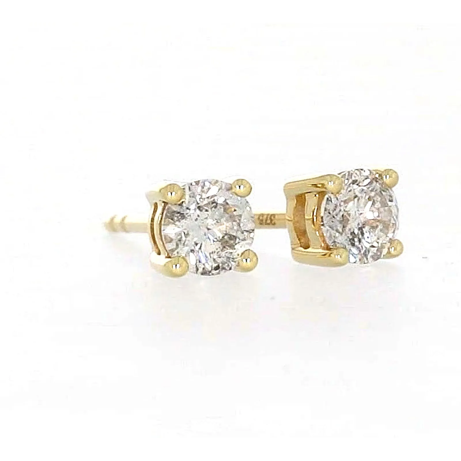 Solitaire 9ct Yellow Gold Round Brilliant Cut 1/2 CARAT tw of Diamonds Stud Earrings