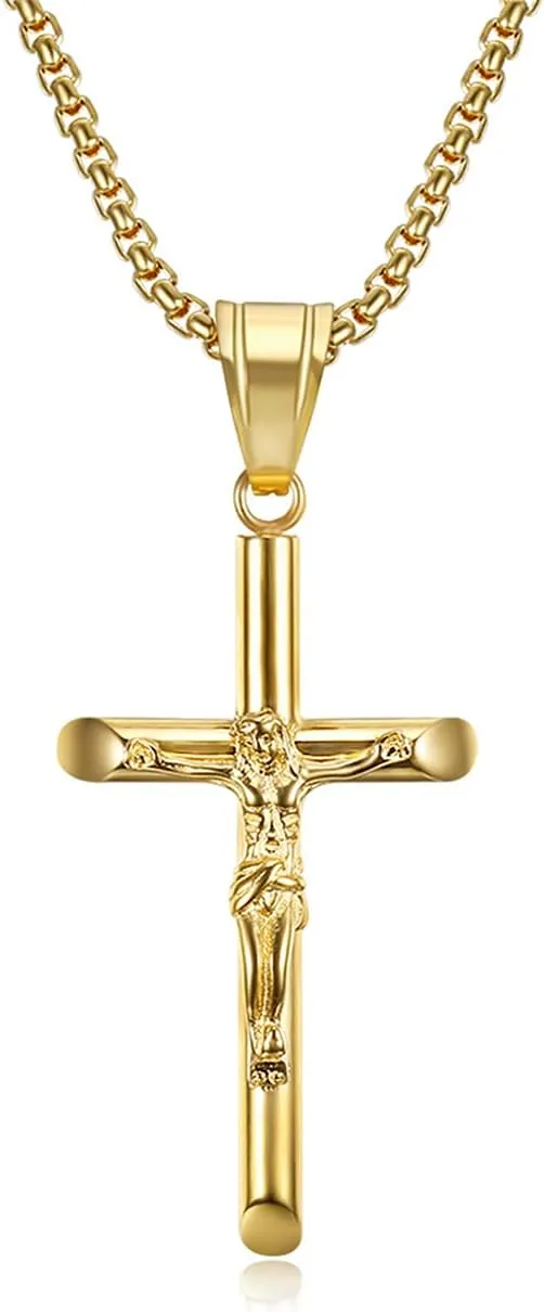 Sonateomber Holy Cross Pendant Necklace for Men Women - Catholic Christian Chunky Stainless Steel Hypoallergenic Chain Thanksgiving Christmas Family Jewelry Gift