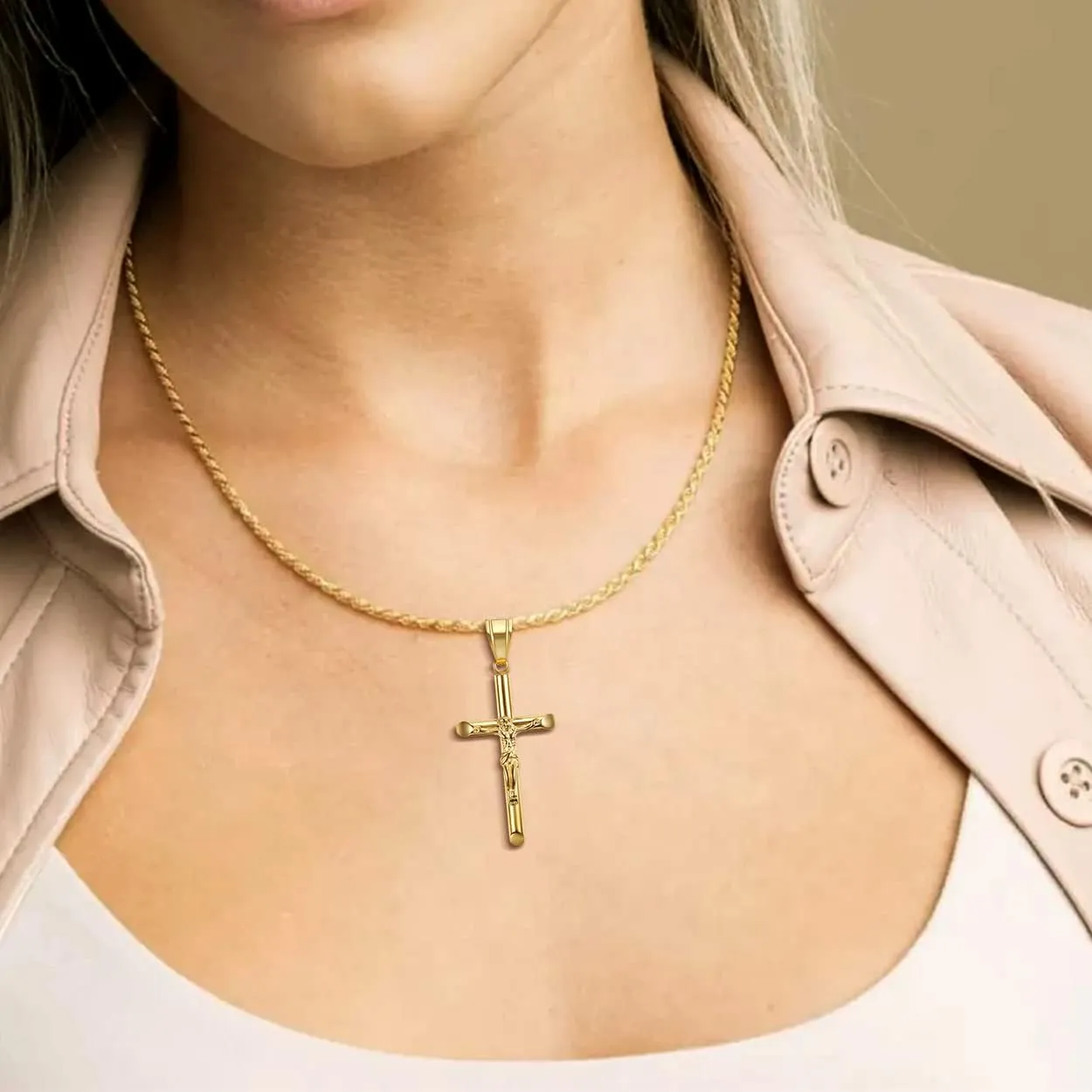 Sonateomber Holy Cross Pendant Necklace for Men Women - Catholic Christian Chunky Stainless Steel Hypoallergenic Chain Thanksgiving Christmas Family Jewelry Gift