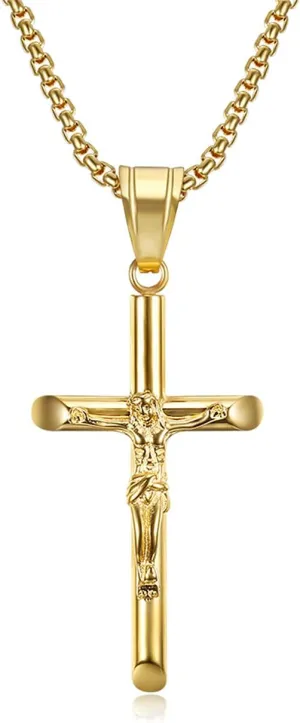 Sonateomber Holy Cross Pendant Necklace for Men Women - Catholic Christian Chunky Stainless Steel Hypoallergenic Chain Thanksgiving Christmas Family Jewelry Gift