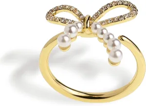 Sonateomber Spring Flower Adjustable Open Gold Ring for Women - Trendy Elegant Unique Cubic Zirconia Enamel Front Open Floral Leaf Easter Jewelry Gift