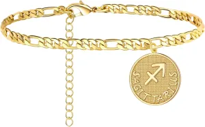 Sora Tuki Zodiac Ankle Bracelets for Women Silver Anklet 14K Real Gold Plated Zodiac Anklets for Women Horoscope Constellation Anklet Zodiac Sign Beach Foot Jewelry
