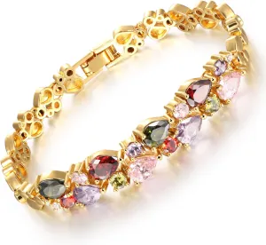 Sparkling ColorFul Zircon Double-layer Copper Gold Plated Colour Crystal Bracelet Beautiful Lovers For Women Birthday Jewelry  Box