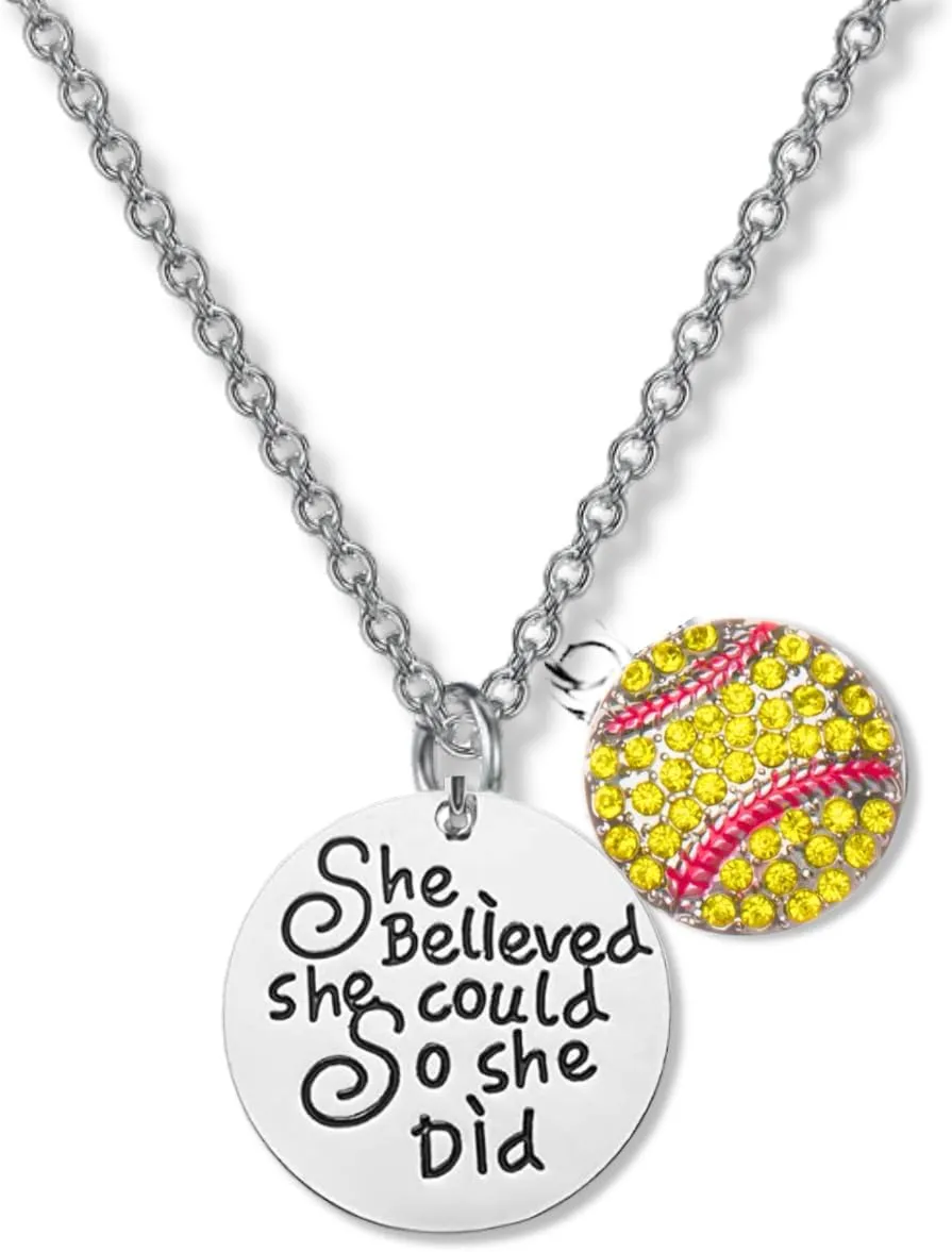 Sportybella Softball Necklace, Softball Jewelry - Pendent Necklace - Softball Player Gifts