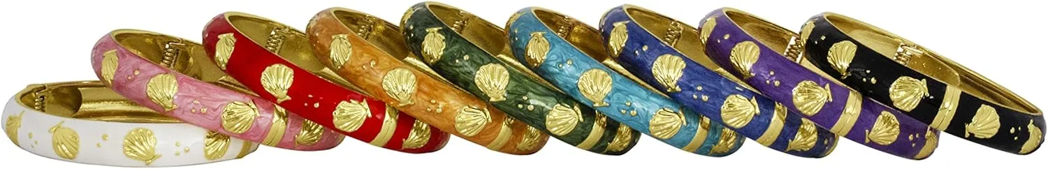 Spring Hinge Enamel Seashell Bangle Bracelet