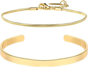 Stackable Bracelet for Men, C-Shaped Chain Bracelet Set Adjustable Cuff Bangle Bracelets Stainless Steel Chain Link Bracelets Snake Chain Link Bracelet Jewelry for Men Husband Boyfriend (Gold)