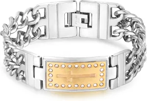 Stainless Steel Cross Lords Prayer Link Bracelets for Men Father Christmas Heavy Sturdy
