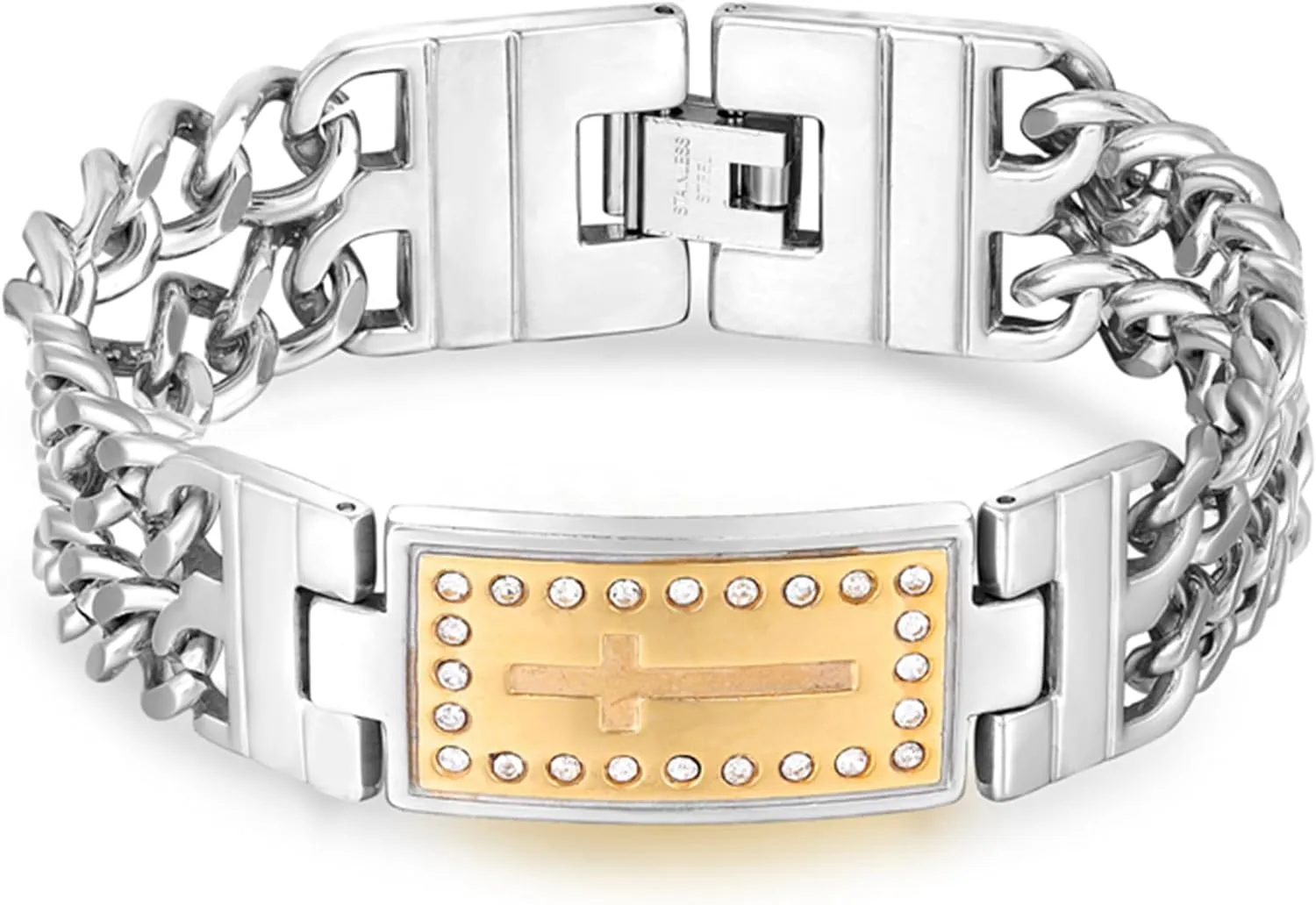 Stainless Steel Cross Lords Prayer Link Bracelets for Men Father Christmas Heavy Sturdy