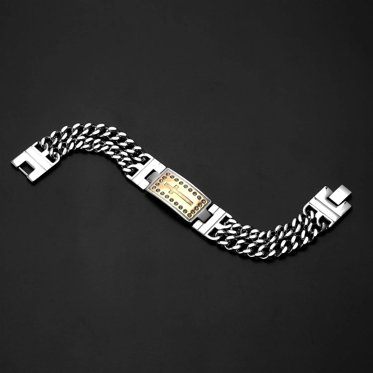 Stainless Steel Cross Lords Prayer Link Bracelets for Men Father Christmas Heavy Sturdy