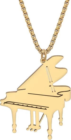 Stainless Steel Dainty Piano Necklace 18K Gold Pendant Musical Instrument Jewelry Gifts for Women Girls Kids Pianist Music Lovers Party Favors