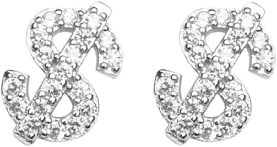 Stainless Steel Mens Womens Stud Earrings Dollar Money Symbol Studs Small CZ Studs Earrings Cartilage Tiny Crystal Studs Delicate Hypoallergenic Sensitive Ears Piercing Gifts Birthday Party ER77