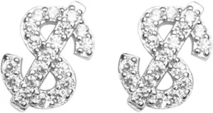 Stainless Steel Mens Womens Stud Earrings Dollar Money Symbol Studs Small CZ Studs Earrings Cartilage Tiny Crystal Studs Delicate Hypoallergenic Sensitive Ears Piercing Gifts Birthday Party ER77