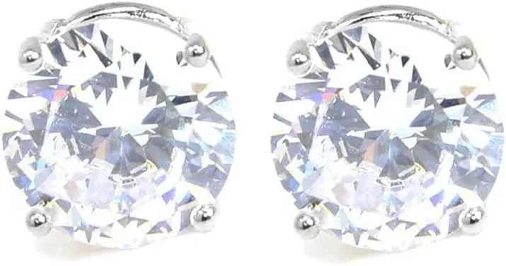 Stainless Steel Round Cut Cubic Zirconia Stud Earrings With Clear Case - Gold, Silver (3mm~12mm)