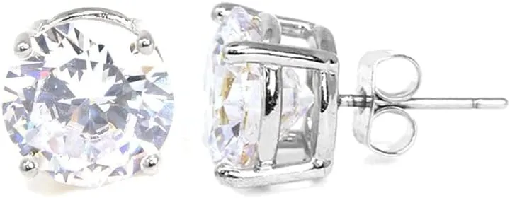 Stainless Steel Round Cut Cubic Zirconia Stud Earrings With Clear Case - Gold, Silver (3mm~12mm)