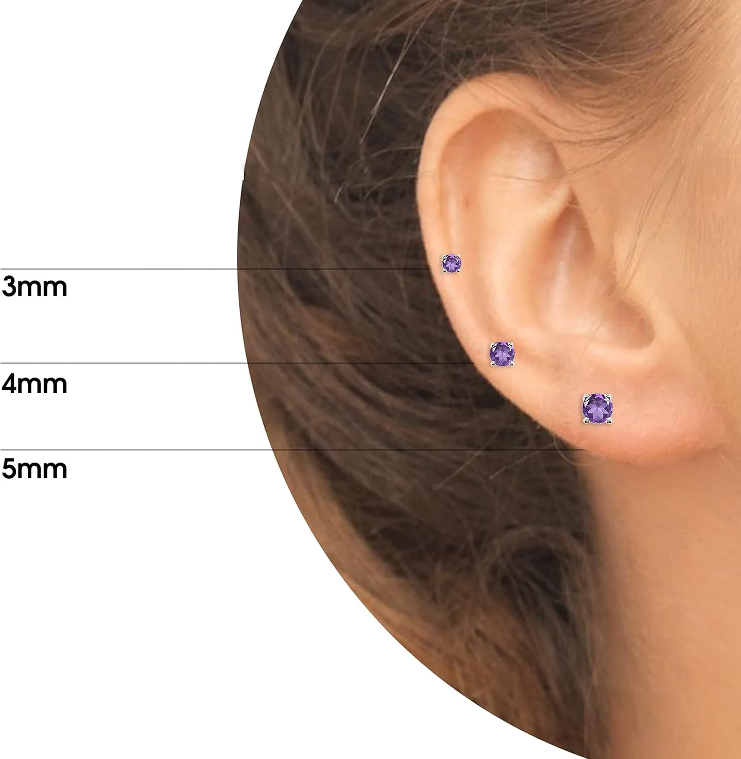 Sterling Silver African Amethyst Round-Cut Solitaire Stud Earrings for Women