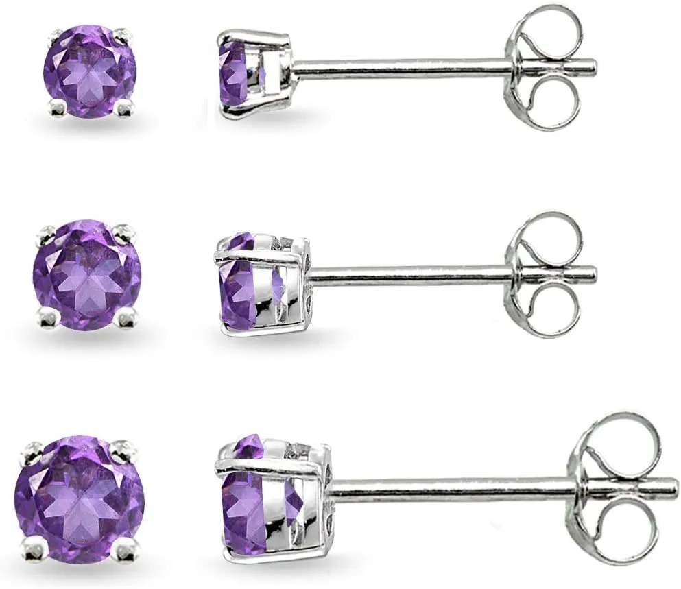 Sterling Silver African Amethyst Round-Cut Solitaire Stud Earrings for Women