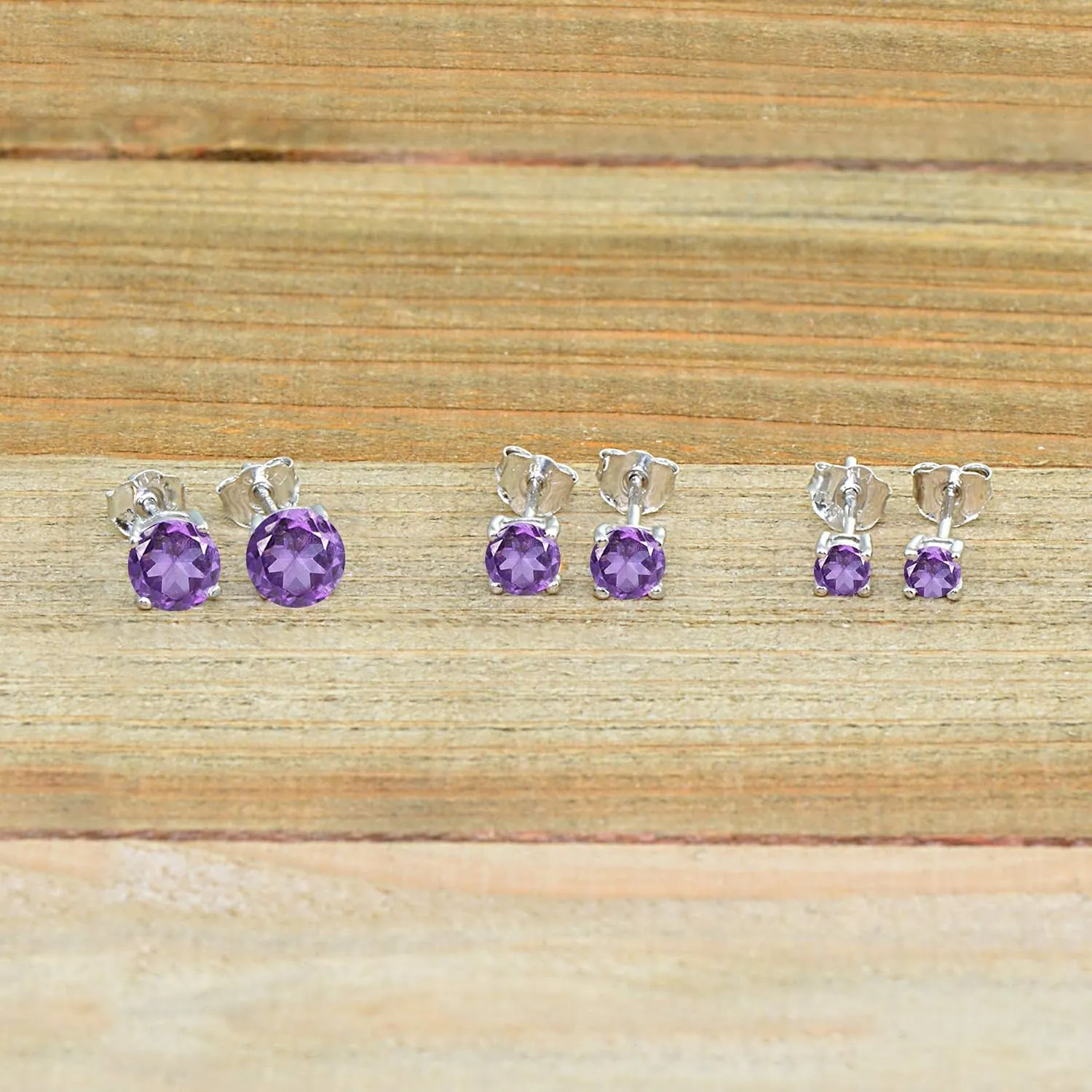 Sterling Silver African Amethyst Round-Cut Solitaire Stud Earrings for Women