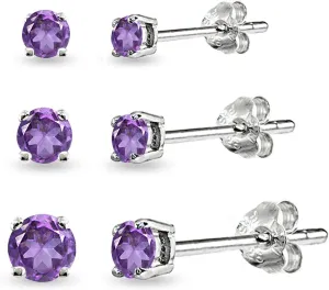 Sterling Silver African Amethyst Round-Cut Solitaire Stud Earrings for Women