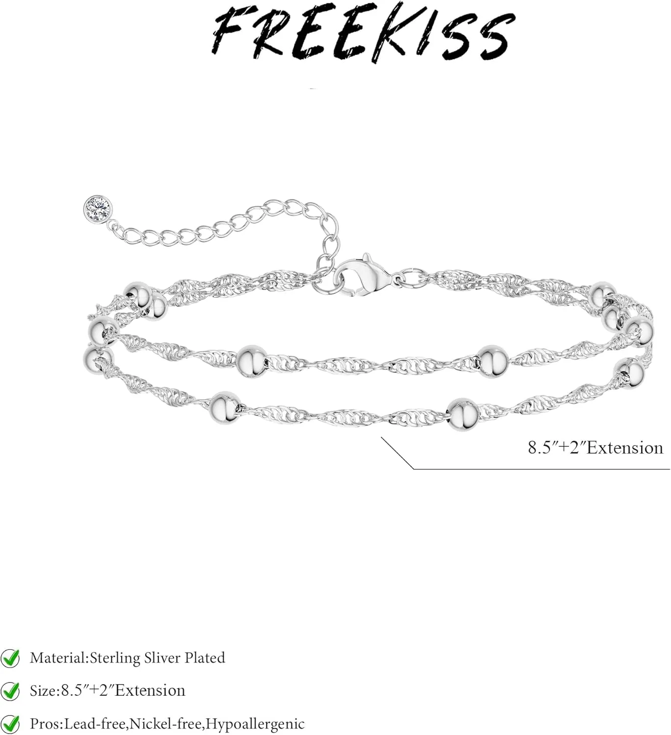 Sterling Silver Ankle Bracelets for Women: Dainty Layered Waterproof Anklet for Women Adjustable Womens Anklet Set Stackable Figaro Beaded Cuban Link Anklets Beach Jewelry for Women
