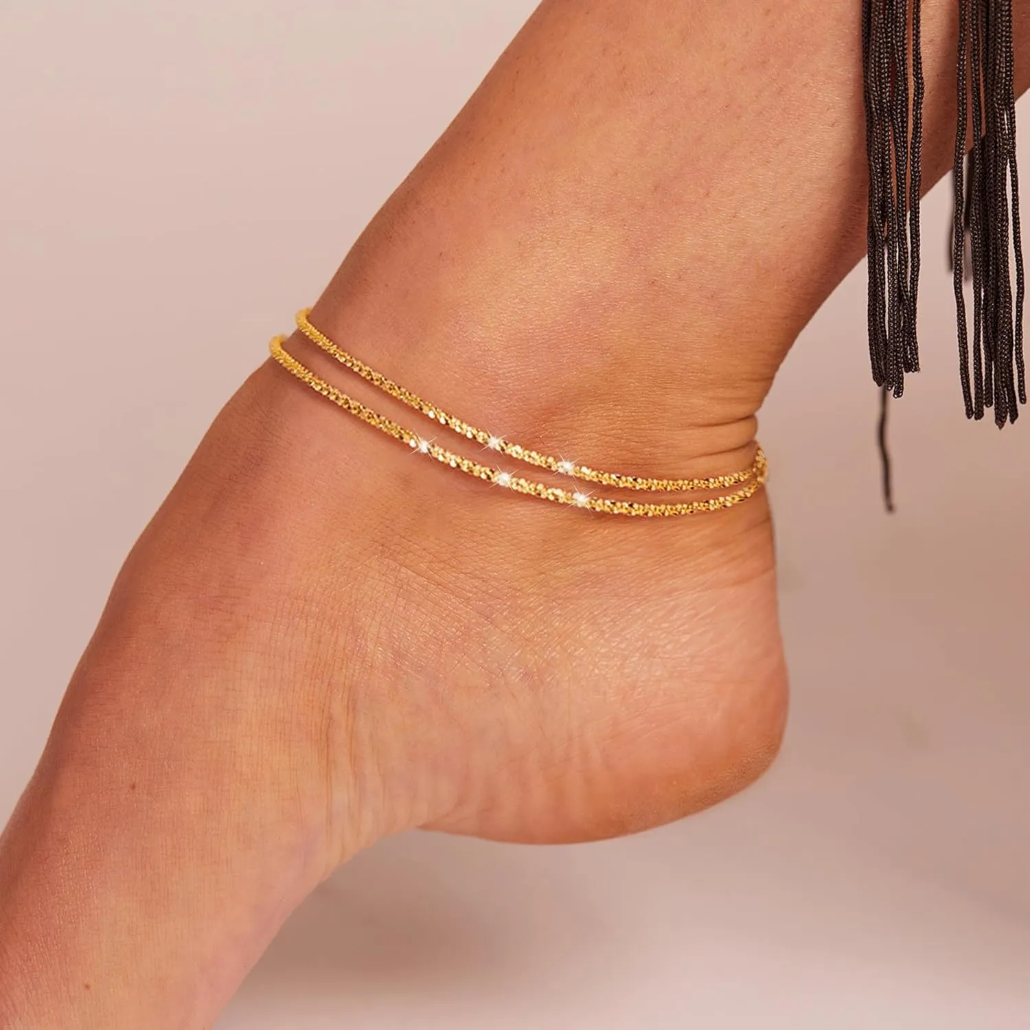 Sterling Silver Ankle Bracelets for Women: Dainty Layered Waterproof Anklet for Women Adjustable Womens Anklet Set Stackable Figaro Beaded Cuban Link Anklets Beach Jewelry for Women