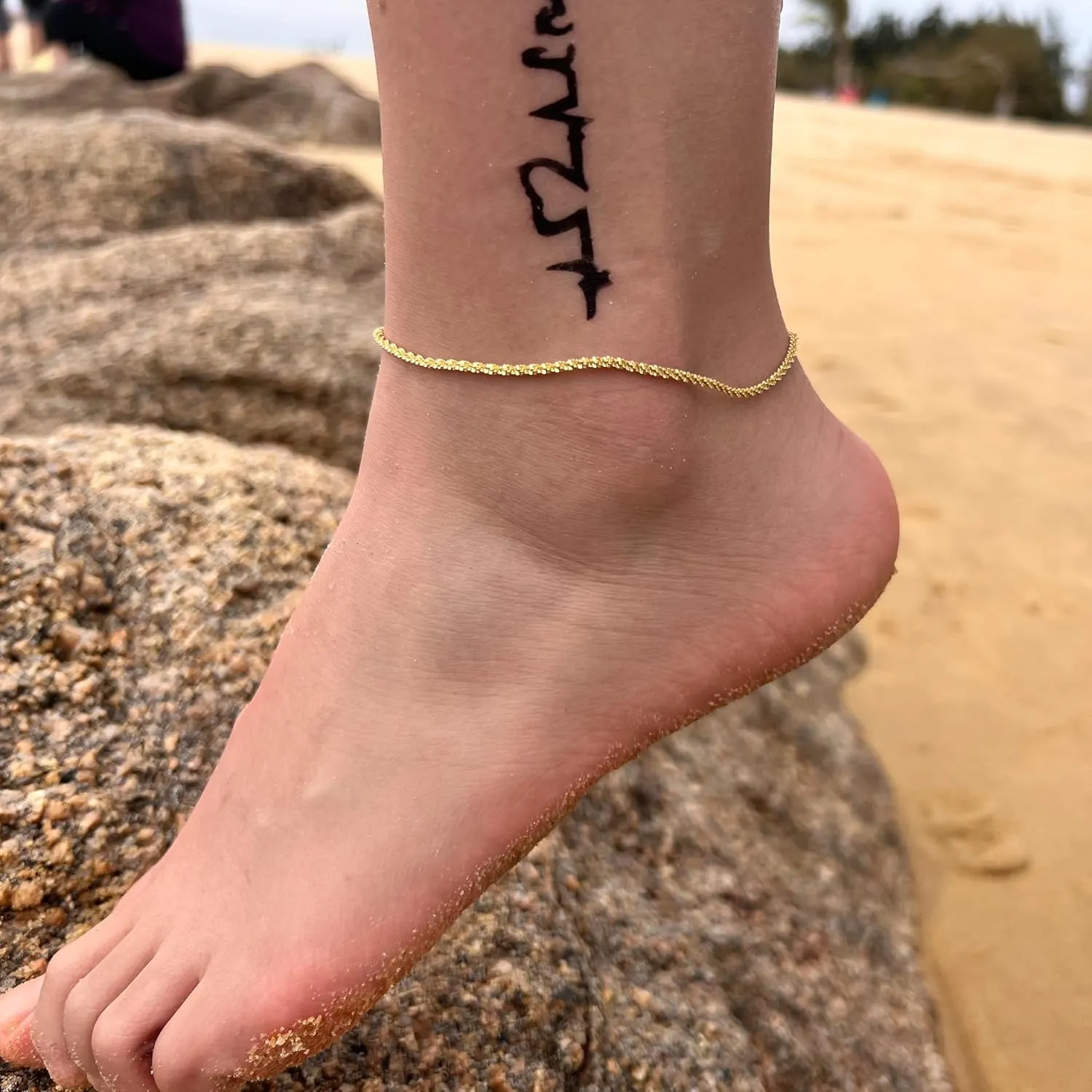 Sterling Silver Ankle Bracelets for Women: Dainty Layered Waterproof Anklet for Women Adjustable Womens Anklet Set Stackable Figaro Beaded Cuban Link Anklets Beach Jewelry for Women